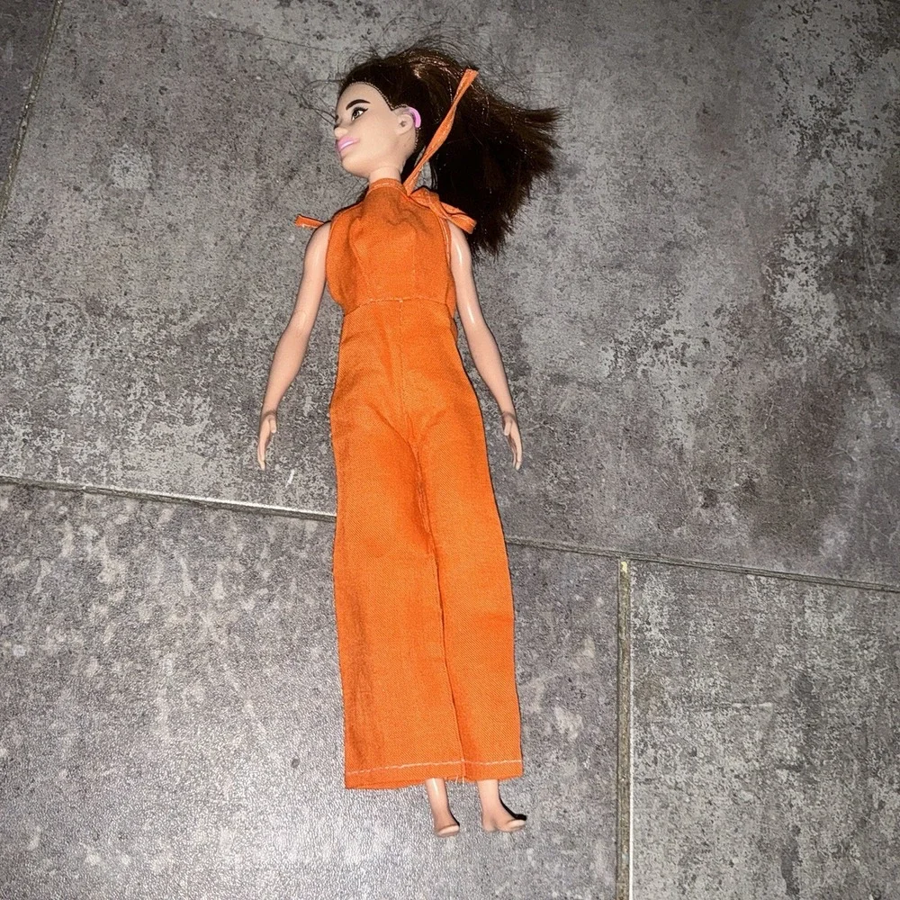 Barbie Doll Pink Behind-the-Ear Hearing Aids‎ Brunette Vintage Handmade Romper